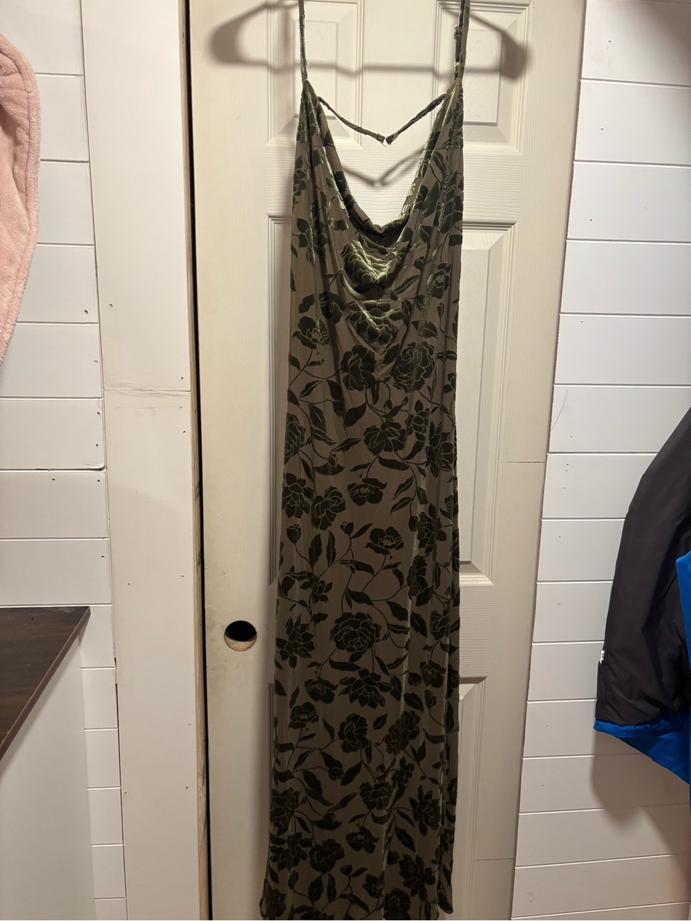 I.N. San Francisco Olive Green Floral Velvet Slip Dress
